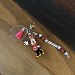 Handmade Minnie Mouse Keychain Beaded Charm – Disney Gift Key Ring